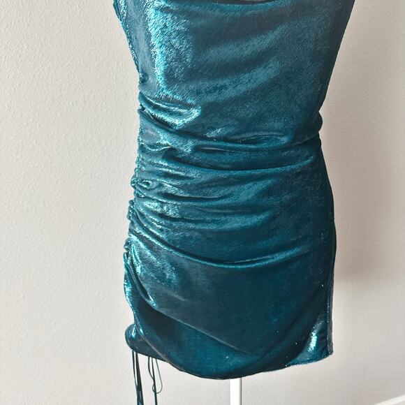 Cinq a Sept Shiny Astrid Mini Dress Women’s Size 6 Teal Topaz NEW - Picture 6 of 11